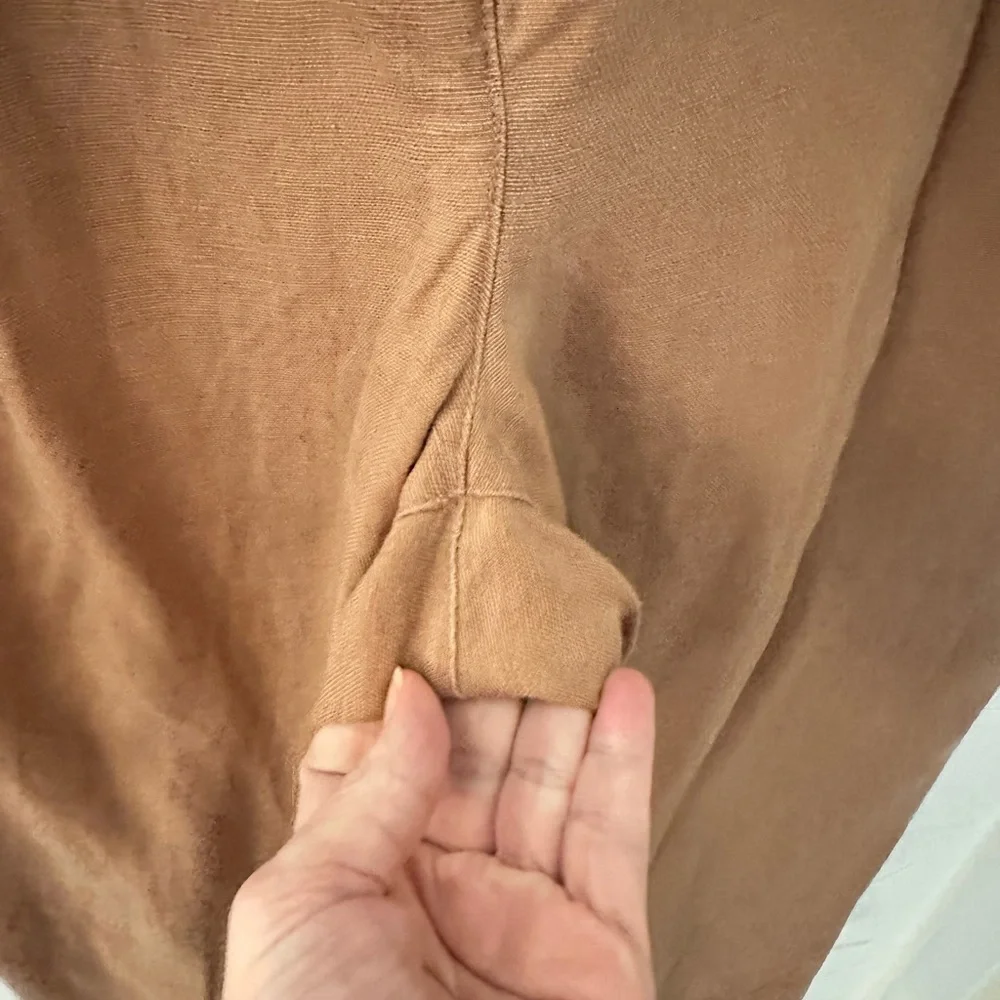 ARITZIA WILFRED 6 Earthy pink linen bland tie waist hidden buttonfly crop jogger
